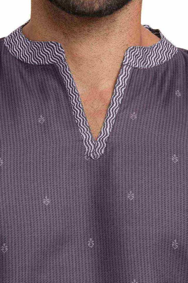 Men's Magenta Poly Cotton Printed Short Kurta