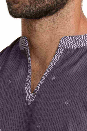 Men's Magenta Poly Cotton Printed Short Kurta