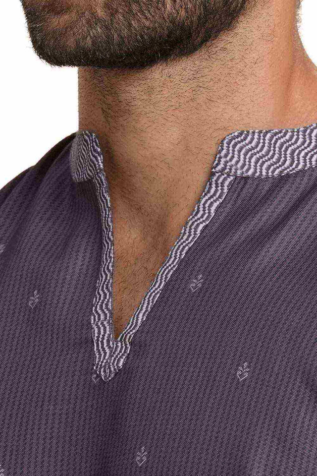 Men's Magenta Poly Cotton Printed Short Kurta