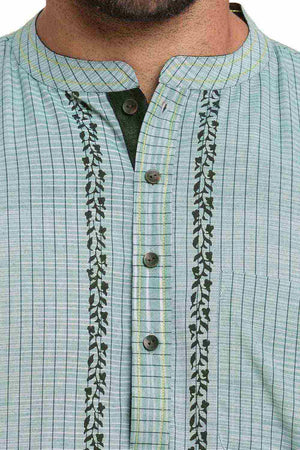 Men's Blue Cotton Checks Short Kurta