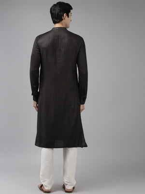 Buy Men's Oliveâ  Cotton Woven Thread Work Straight Kurta Online - Back