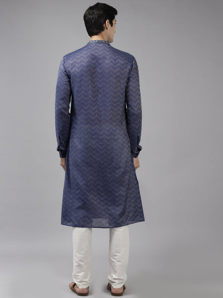Buy Men's Purple Cotton Woven Thread Work Straight Kurta Online - Back