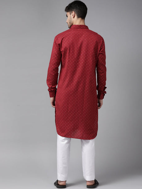 Buy Men's Maroon Pure Cotton Sequins Printed Pathani Set Online - Front