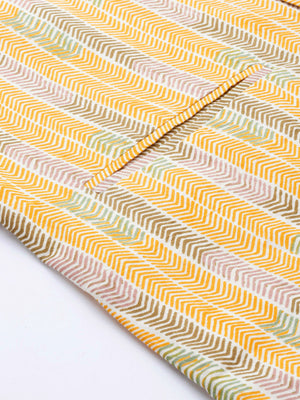 Buy Men's Yellow Pure Cotton Printed Nehru Jacket Online - Side