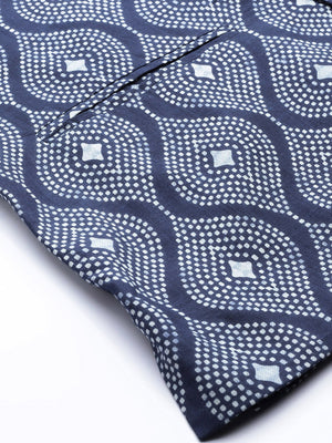 Buy Men's Blue Pure Cotton Printed Nehru Jacket Online - Side