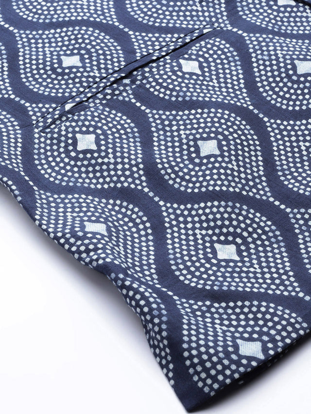 Buy Men's Blue Pure Cotton Printed Nehru Jacket Online - Side