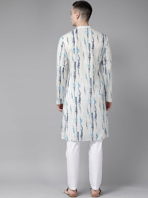 Buy Men's White Cotton Tie And Dye Print Straight Kurta Online - Side