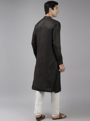 Buy Men's Oliveâ  Cotton Woven Thread Work Straight Kurta Online - Back