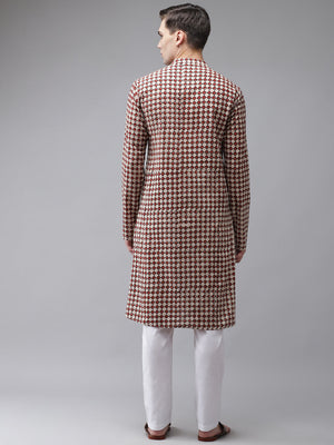 Buy Men's Beige Cotton Hand Block Printed Kurta Pajama Set Online - Back