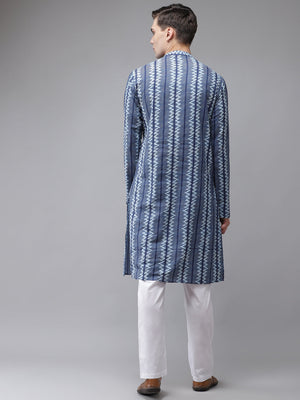 Buy Men's Blue Cotton Printed Kurta Pajama Set Online - Back