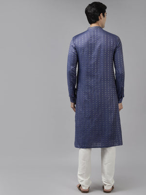 Buy Men's Purple Art Silk Woven Thread Work Kurta Pajama Set Online - Back