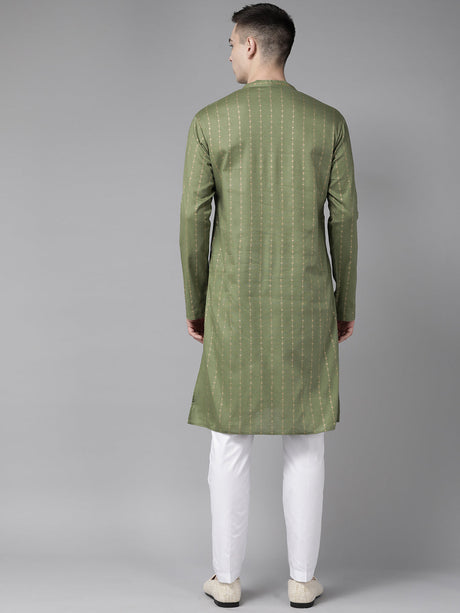 Buy Men's Green Pure Cotton Printed Kurta Pajama Set Online - Side
