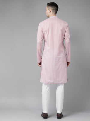Buy Men's Pink Cotton Printed Straight Kurta Online - Side