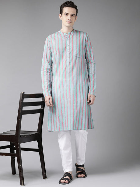 Buy Men's Multi Cotton Stripe Printed Kurta Pajama Set Online