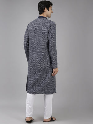 Buy Men's Blue Cotton Printed Kurta Pajama Set Online - Front