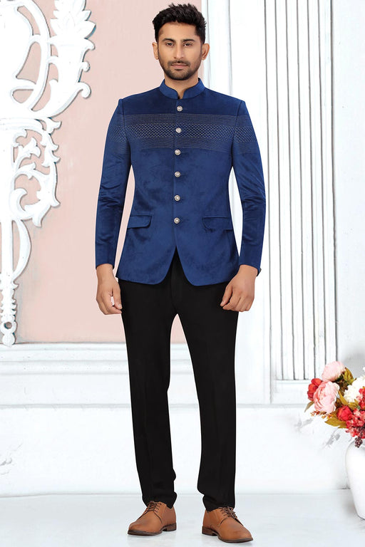 Blue Jacquard Silk Embroidered Jodhpuri Suit | Embroidered silk, Suits, Jodhpuri  suits for men