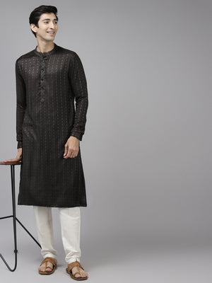 Buy Men's Oliveâ  Cotton Woven Thread Work Straight Kurta Online
