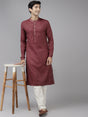 Buy Men's Burgundy Cotton Woven Thread Work Straight Kurta Online