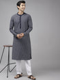 Buy Men's Blue Cotton Geometric Printed Straight Kurta Online