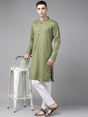 Buy Men's Green Cotton Printed Straight Kurta Online