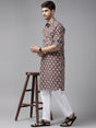 Buy Men's Blue Pure Cotton Motif Printed Pathani Set Online