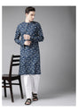 Buy Men's Blue Cotton Printed Kurta Pajama Set Online