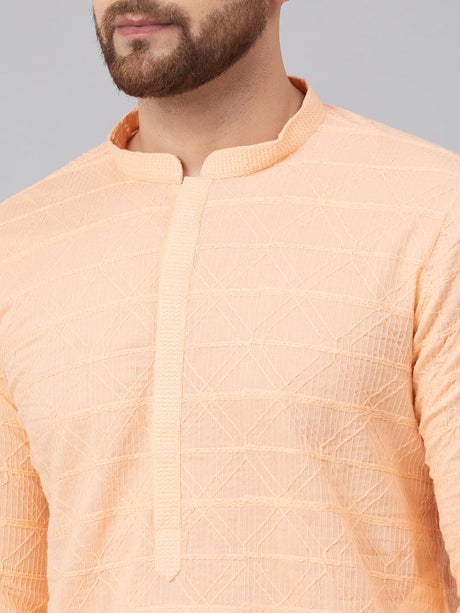 Buy Men's Peach Cotton Chikankari Embroidered Kurta Pajama Set Online - Zoom Out