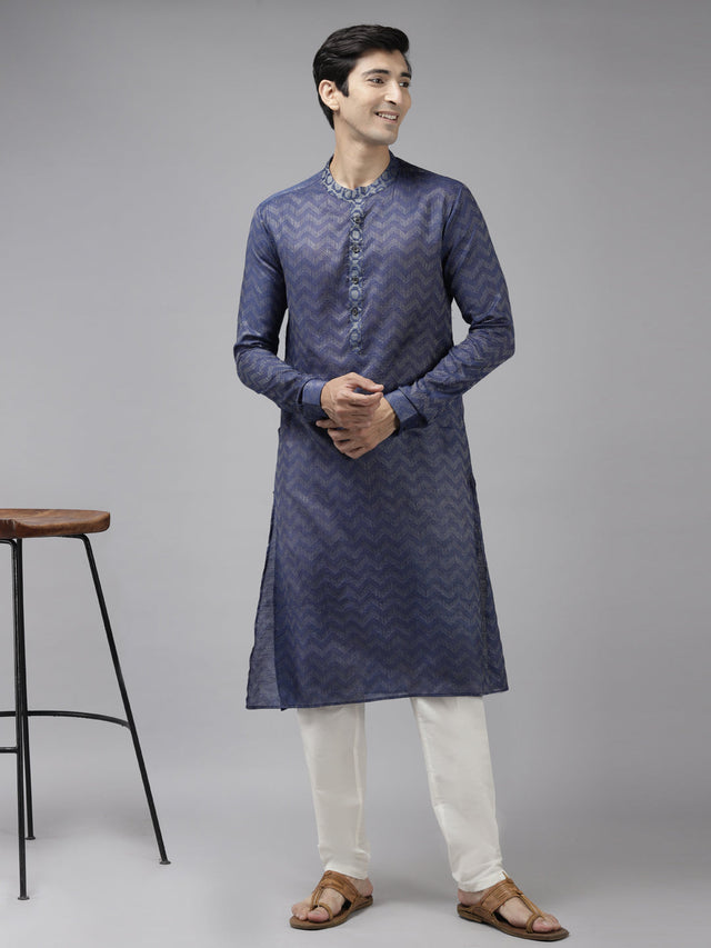 Buy Men's Purple Art Silk Woven Thread Work Kurta Pajama Set Online