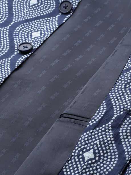 Buy Men's Blue Pure Cotton Printed Nehru Jacket Online - Zoom In