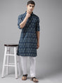 Buy Men's Indigo Pure Cotton Printed Pathani Set Online