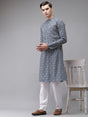 Buy Men's Blue Cotton Printed Straight Kurta Online