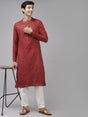 Buy Men's Maroon Cotton Woven Thread Work Straight Kurta Online