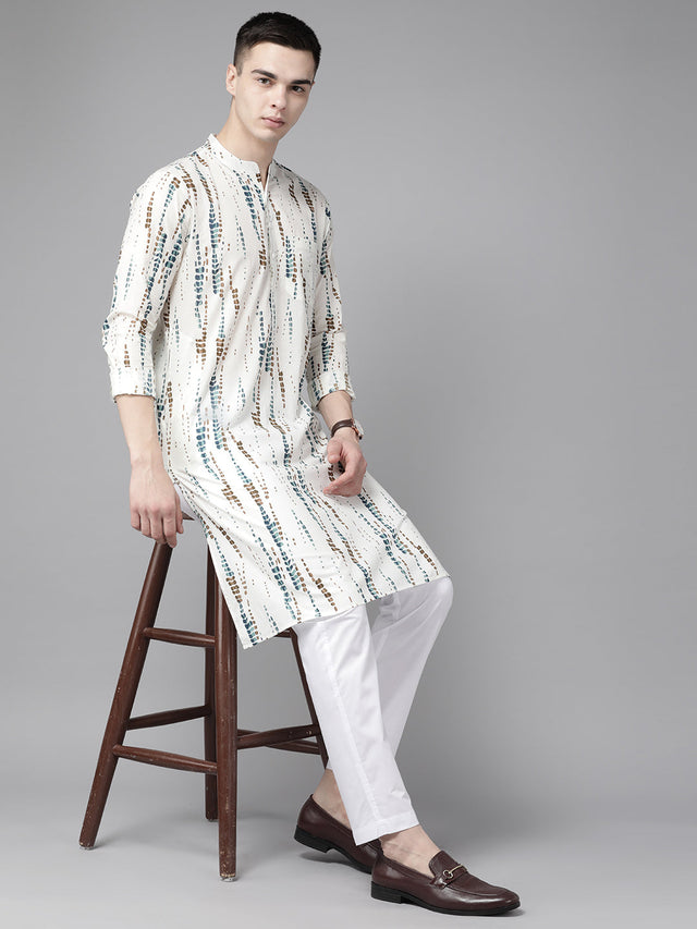 Buy Men's White Pure Cotton Printed Kurta Pajama Set Online