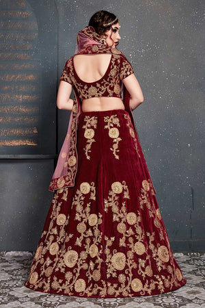 Maroon Velvet Zari And Sequins Embroidery Work Lehenga Set ('7202)