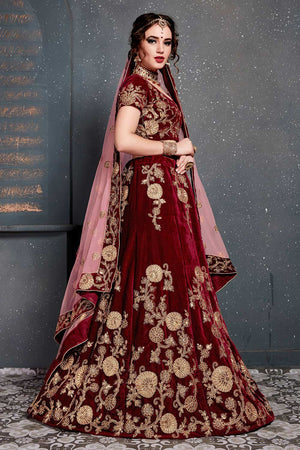 Maroon Velvet Zari And Sequins Embroidery Work Lehenga Set ('7202)