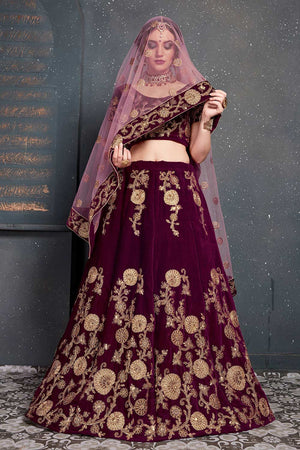 Purple Velvet Zari And Sequins Embroidery Work Lehenga Set ('7204)