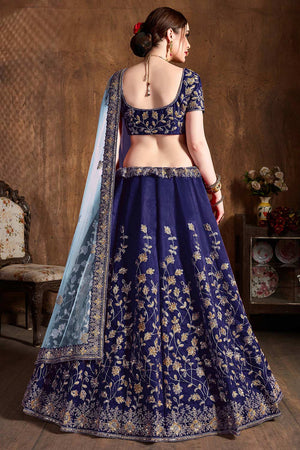 Navy Blue Raw Silk Badla And Sequins Embroidery Lehenga Set ('7401)