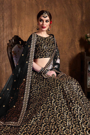Black Raw Silk Zari And Sequins Heavy Embroidery Work Lehenga Set ('7405)