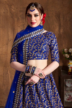 Royal Blue Raw Silk Zari And Sequins Heavy Embroidery Work Lehenga Set ('7407)