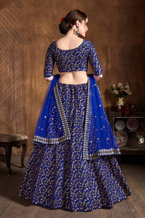 Royal Blue Raw Silk Zari And Sequins Heavy Embroidery Work Lehenga Set ('7407)