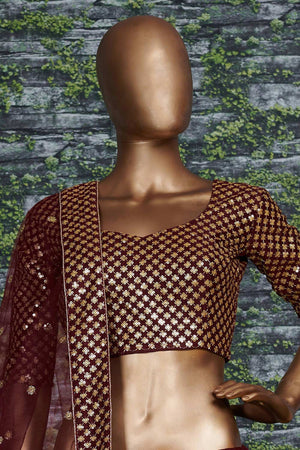 Maroon Raw Silk Zari And Sequins Embroidery Lehenga Set ('7409)
