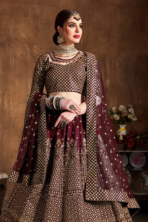 Maroon Raw Silk Zari And Sequins Embroidery Lehenga Set ('7409)