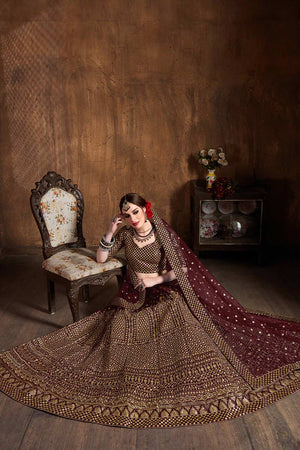 Maroon Raw Silk Zari And Sequins Embroidery Lehenga Set ('7409)
