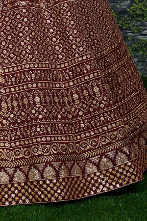 Maroon Raw Silk Zari And Sequins Embroidery Lehenga Set ('7409)