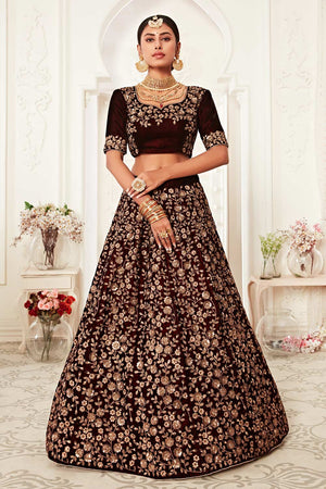 Maroon Velvet Zari And Sequins Embroidery Work Lehenga Set ('7701)