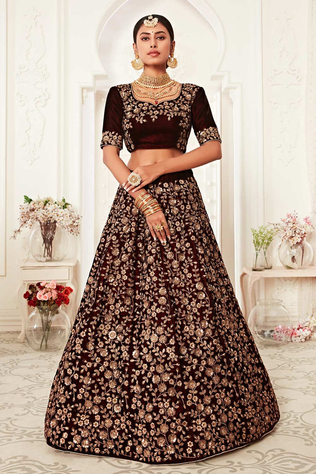 Maroon Velvet Zari And Sequins Embroidery Work Lehenga Set ('7701)