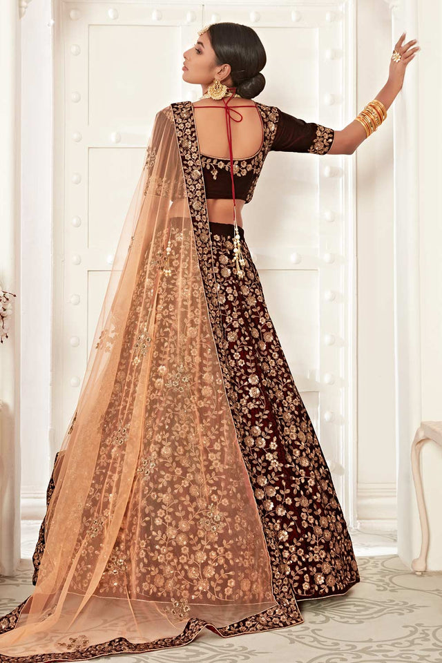 Maroon Velvet Zari And Sequins Embroidery Work Lehenga Set ('7701)