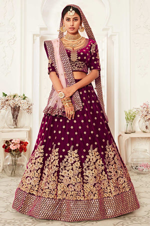 Purple Velvet Zari And Sequins Embroidery Work Lehenga Set ('7702)