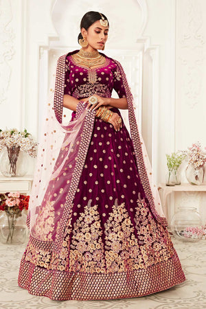 Purple Velvet Zari And Sequins Embroidery Work Lehenga Set ('7702)