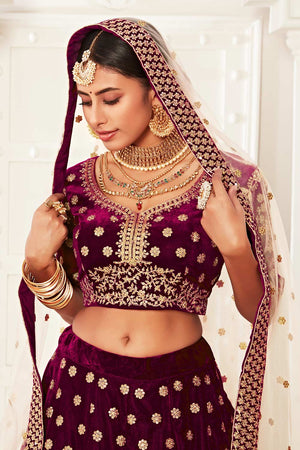 Purple Velvet Zari And Sequins Embroidery Work Lehenga Set ('7702)